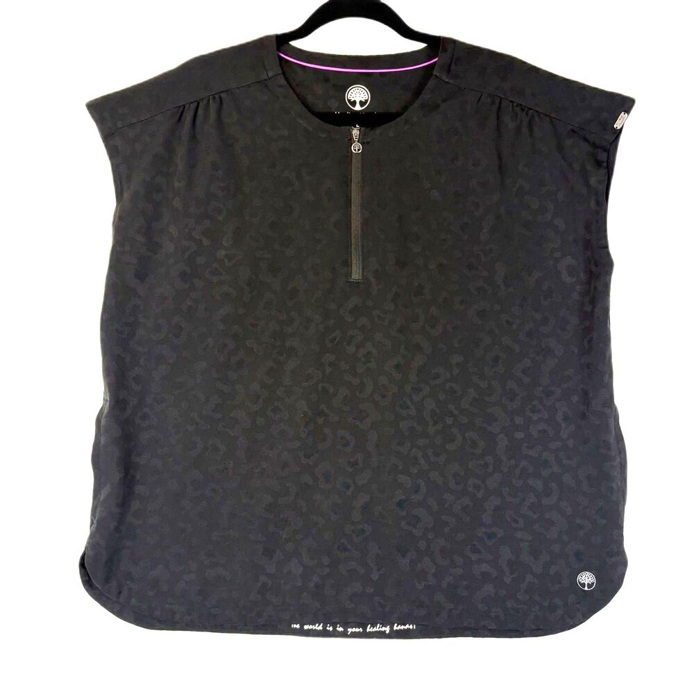 Healing Hands Purple Label Jayden Scrub Top Black Leopard Print Size Large EUC